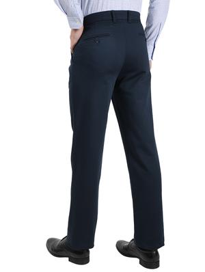 navy blue solid pleated casual trouser - 17617453 - Standard Image - 3
