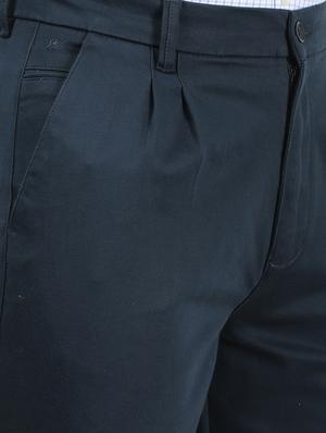 navy blue solid pleated casual trouser - 17617453 - Standard Image - 5