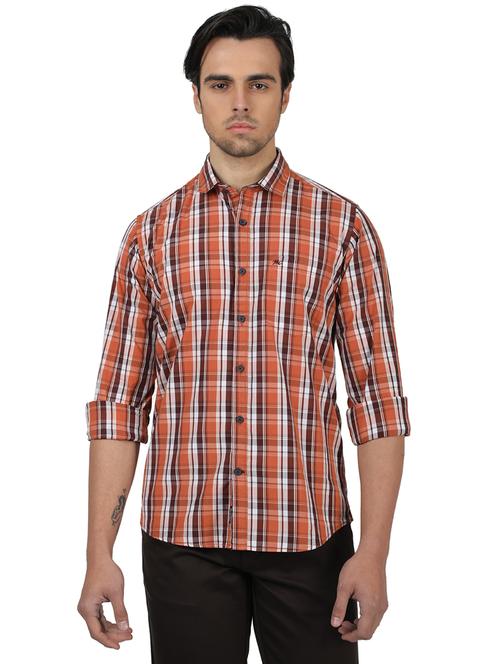 orange checkered casual shirt - 17617481 - Standard Image - 1