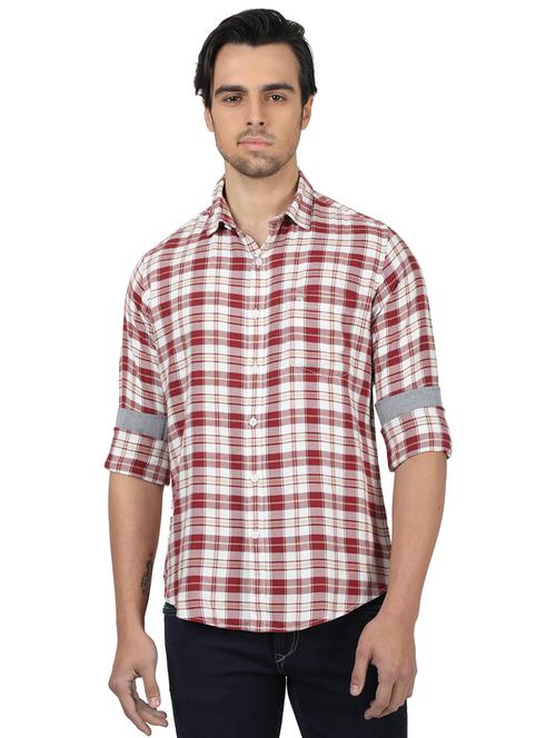 maroon checkered casual shirt - 17617482 - Standard Image - 1