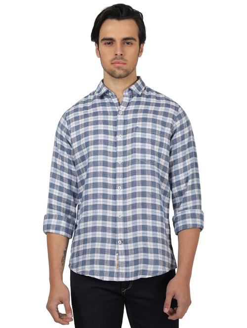 blue checkered linen casual shirt - 17617487 - Standard Image - 1
