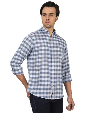 blue checkered linen casual shirt - 17617487 - Standard Image - 2