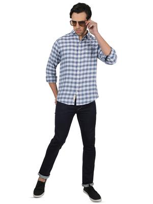 blue checkered linen casual shirt - 17617487 - Standard Image - 4