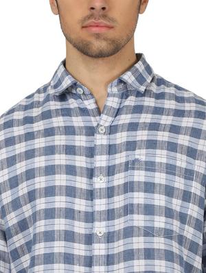 blue checkered linen casual shirt - 17617487 - Standard Image - 5
