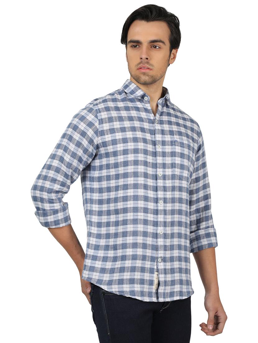 blue checkered linen casual shirt - 17617487 - Zoom Image - 2