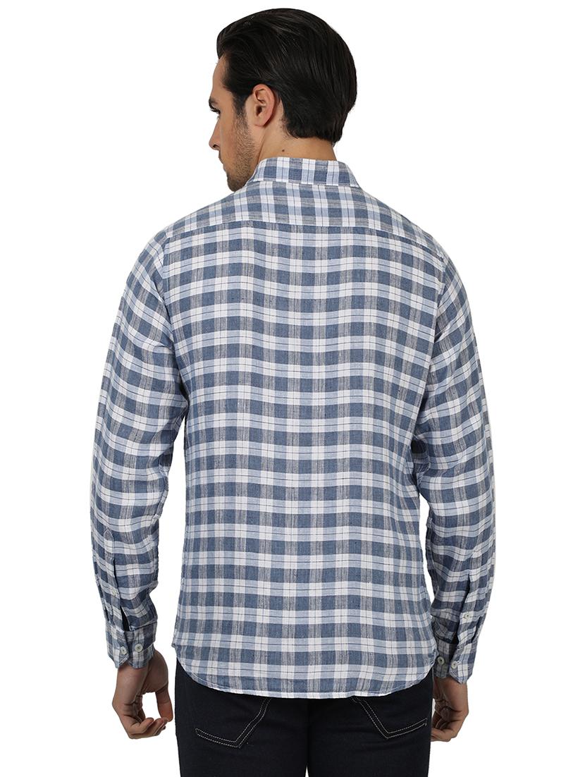 blue checkered linen casual shirt - 17617487 - Zoom Image - 3