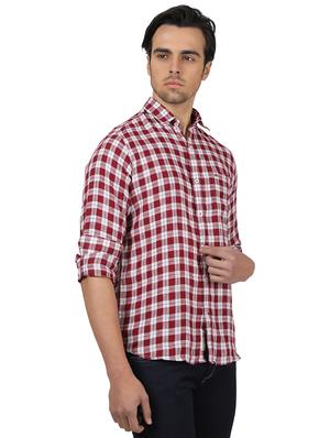 maroon checkered linen casual shirt - 17617488 - Standard Image - 2