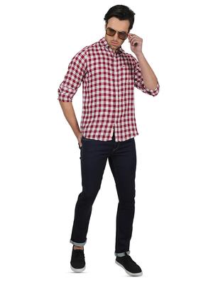 maroon checkered linen casual shirt - 17617488 - Standard Image - 4