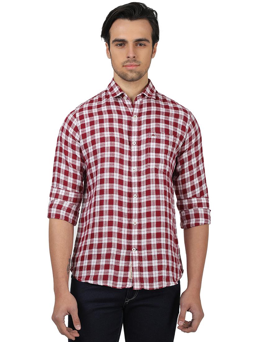 maroon checkered linen casual shirt - 17617488 - Zoom Image - 1