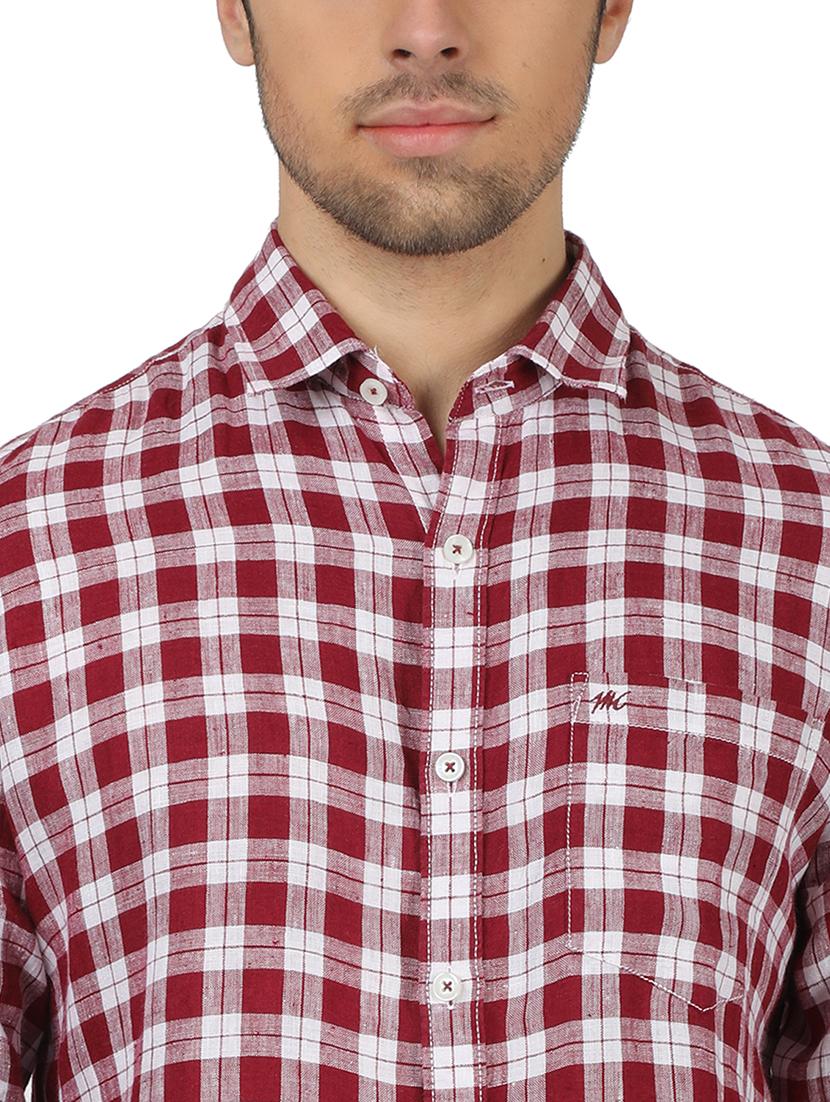 maroon checkered linen casual shirt - 17617488 - Zoom Image - 5