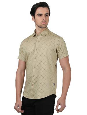 khaki printed casual shirt - 17617494 - Standard Image - 2