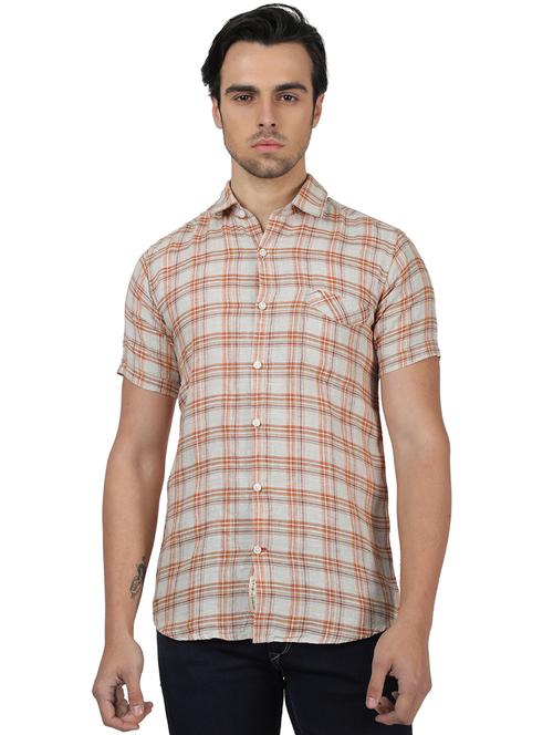 grey checkered linen casual shirt - 17617498 - Standard Image - 1