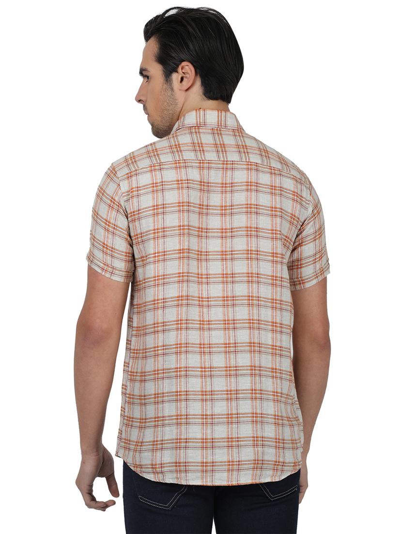 grey checkered linen casual shirt - 17617498 - Zoom Image - 3
