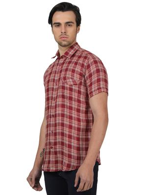 maroon checkered linen casual shirt - 17617499 - Standard Image - 2