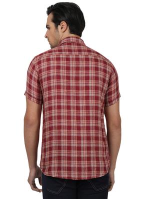 maroon checkered linen casual shirt - 17617499 - Standard Image - 3
