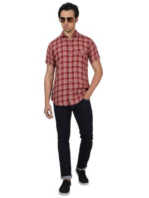 maroon checkered linen casual shirt - 17617499 - Standard Image - 4