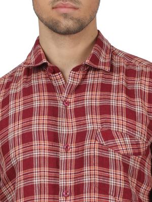 maroon checkered linen casual shirt - 17617499 - Standard Image - 5