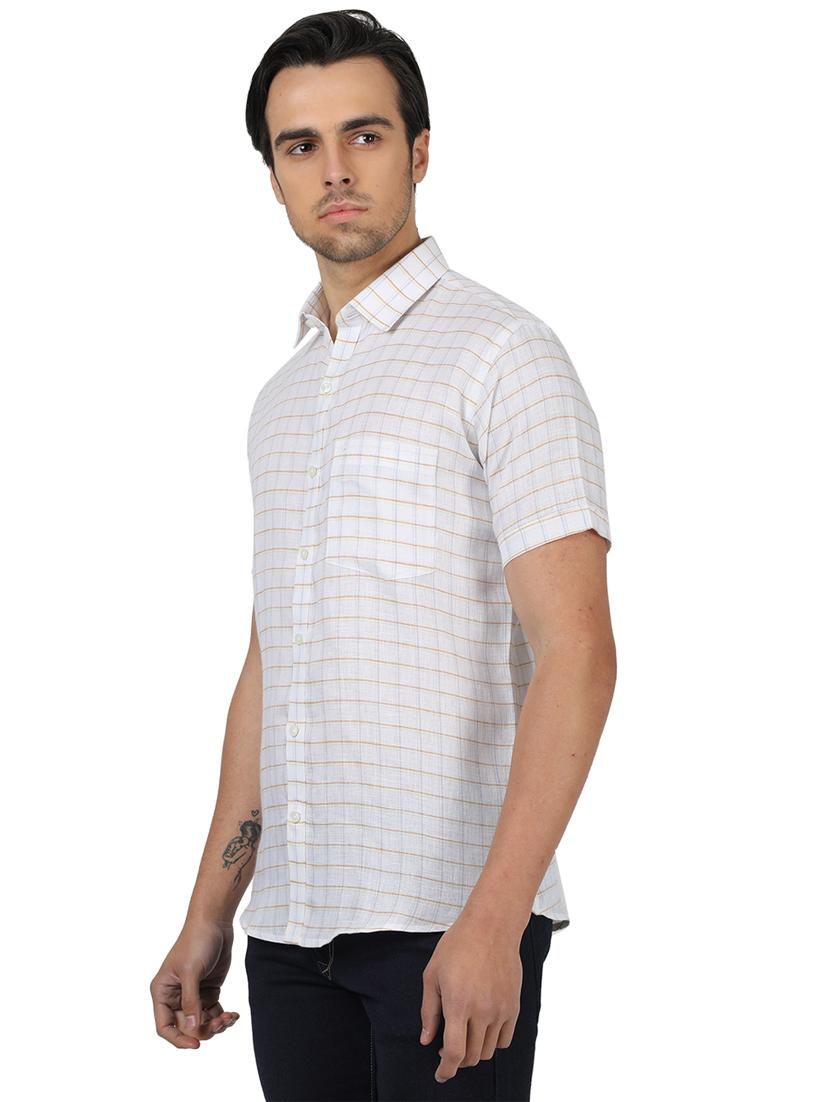 white checkered linen casual shirt - 17617500 - Zoom Image - 2