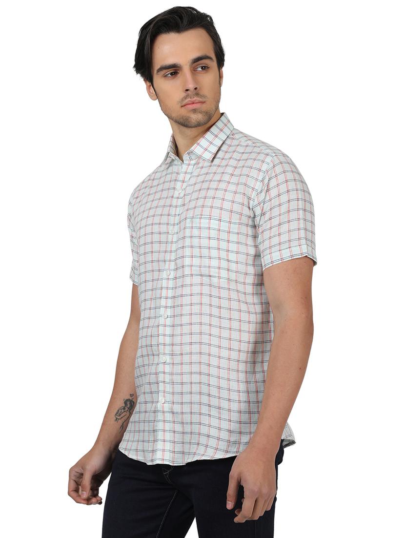 green checkered linen casual shirt - 17617501 - Zoom Image - 2
