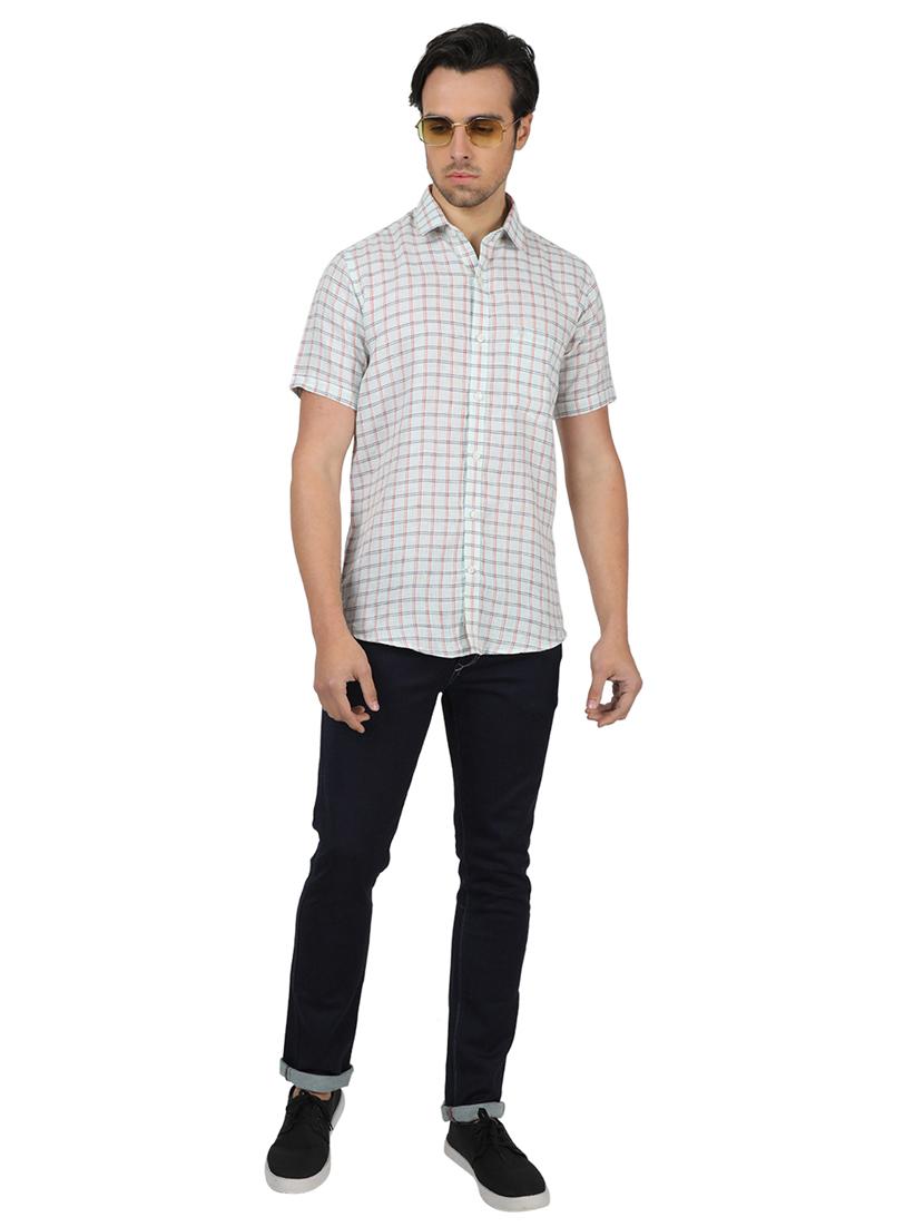 green checkered linen casual shirt - 17617501 - Zoom Image - 4