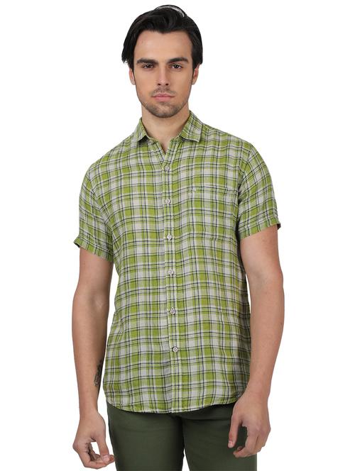 green checkered linen casual shirt - 17617502 - Standard Image - 1