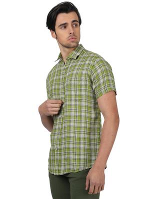green checkered linen casual shirt - 17617502 - Standard Image - 2