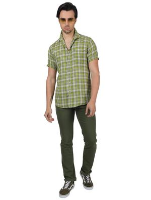 green checkered linen casual shirt - 17617502 - Standard Image - 4