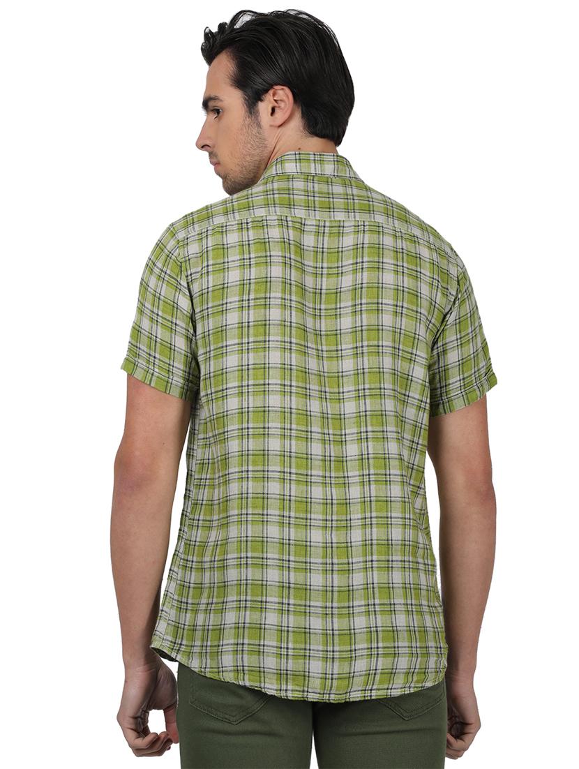 green checkered linen casual shirt - 17617502 - Zoom Image - 3