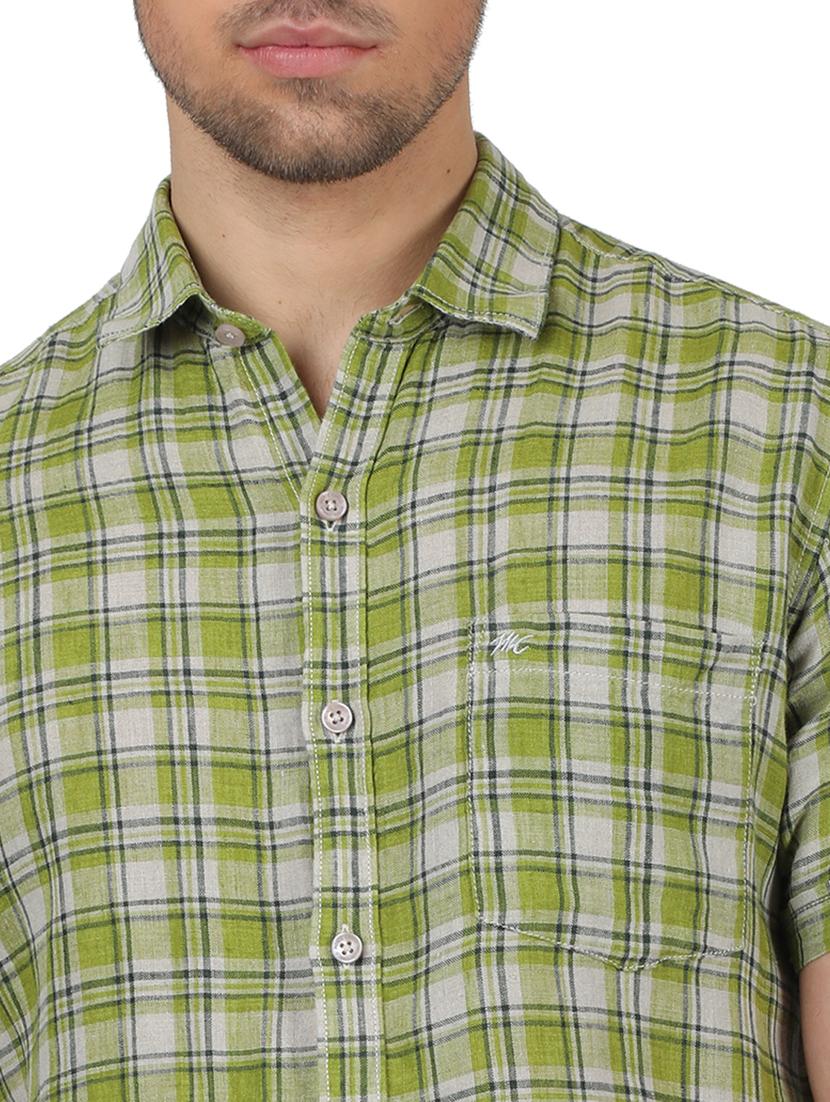 green checkered linen casual shirt - 17617502 - Zoom Image - 5