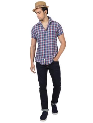 blue checkered linen casual shirt - 17617504 - Standard Image - 4