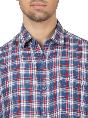 blue checkered linen casual shirt - 17617504 - Standard Image - 5