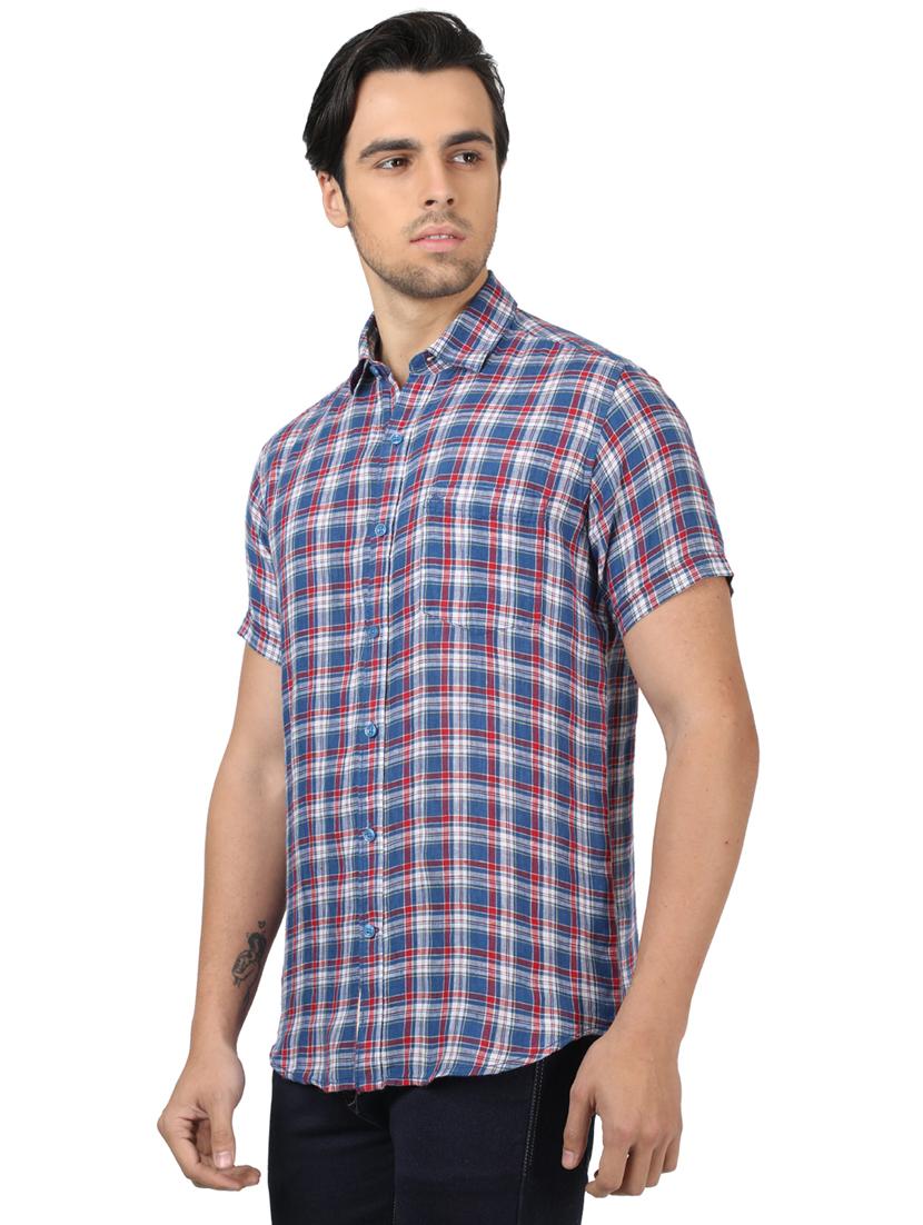blue checkered linen casual shirt - 17617504 - Zoom Image - 2