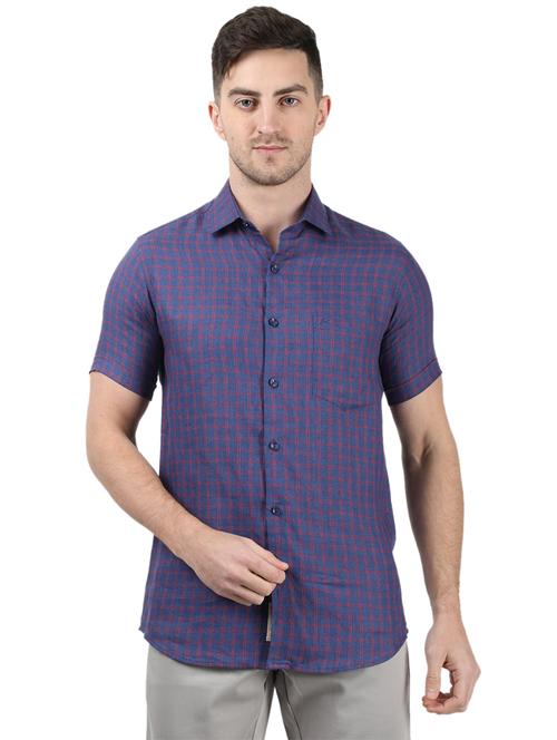 blue checkered linen casual shirt - 17617506 - Standard Image - 1