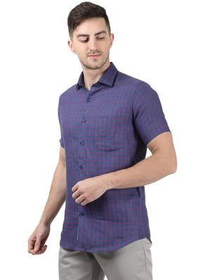 blue checkered linen casual shirt - 17617506 - Standard Image - 2