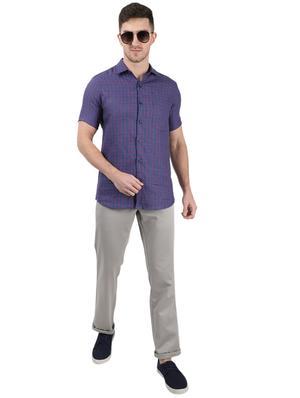 blue checkered linen casual shirt - 17617506 - Standard Image - 4