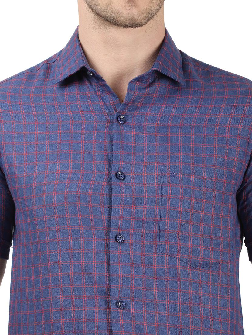 blue checkered linen casual shirt - 17617506 - Zoom Image - 5