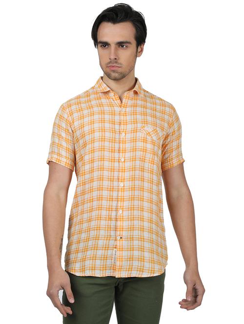orange checkered linen casual shirt - 17617508 - Standard Image - 1