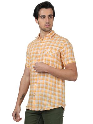 orange checkered linen casual shirt - 17617508 - Standard Image - 2