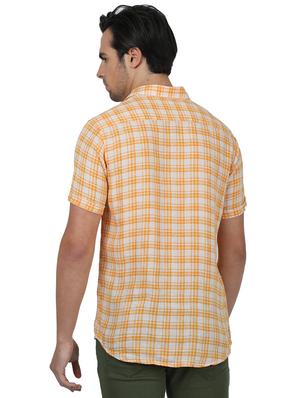 orange checkered linen casual shirt - 17617508 - Standard Image - 3