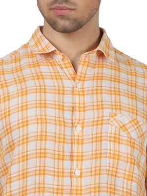 orange checkered linen casual shirt - 17617508 - Standard Image - 5
