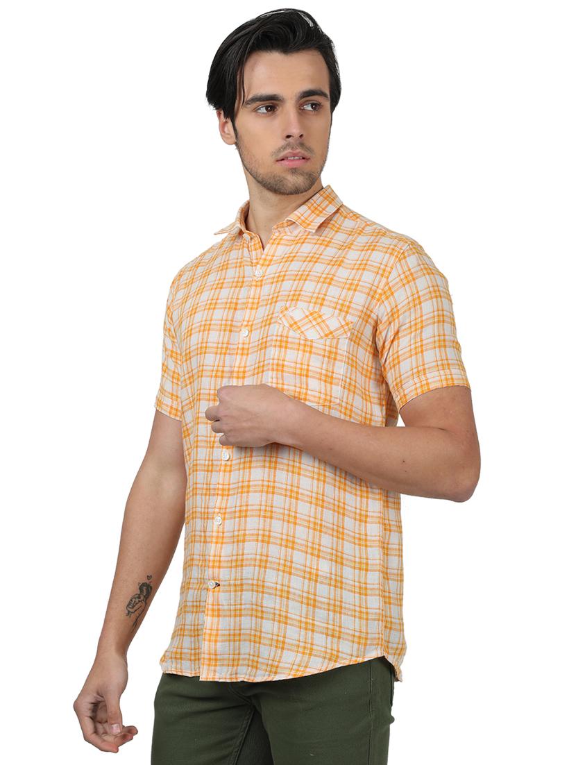 orange checkered linen casual shirt - 17617508 - Zoom Image - 2