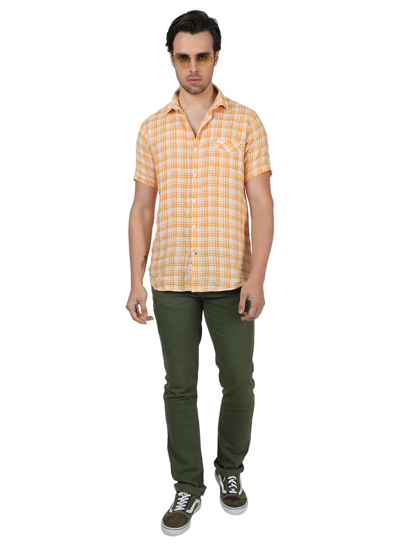 orange checkered linen casual shirt - 17617508 - Zoom Image - 4