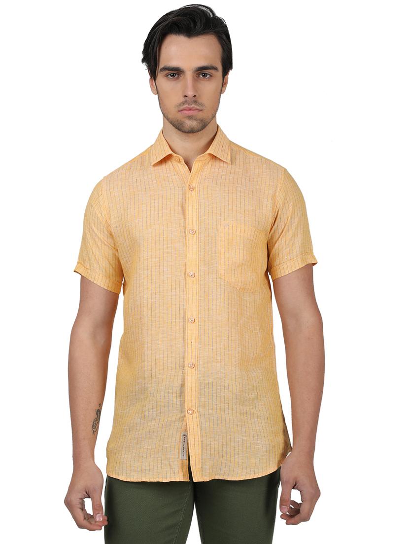 yellow striped linen casual shirt - 17617510 - Zoom Image - 1