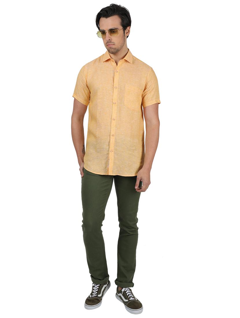 yellow striped linen casual shirt - 17617510 - Zoom Image - 4