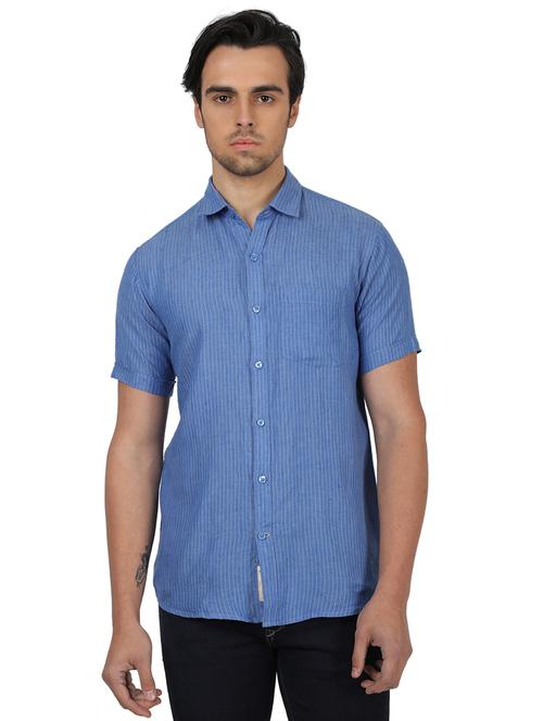 blue striped linen casual shirt - 17617516 - Standard Image - 1