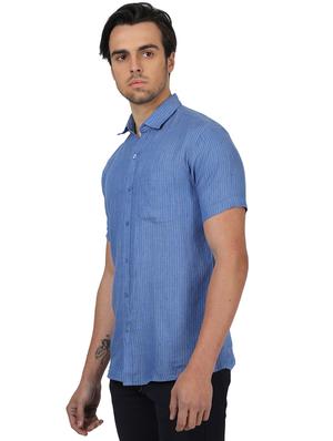 blue striped linen casual shirt - 17617516 - Standard Image - 2