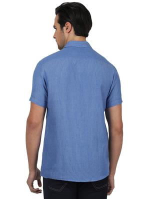 blue striped linen casual shirt - 17617516 - Standard Image - 3