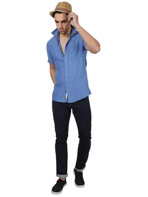 blue striped linen casual shirt - 17617516 - Standard Image - 4