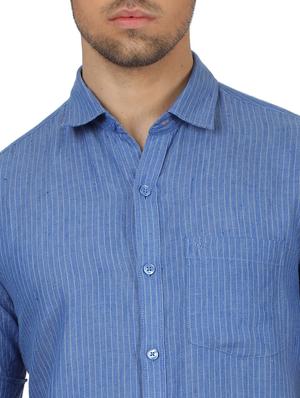 blue striped linen casual shirt - 17617516 - Standard Image - 5