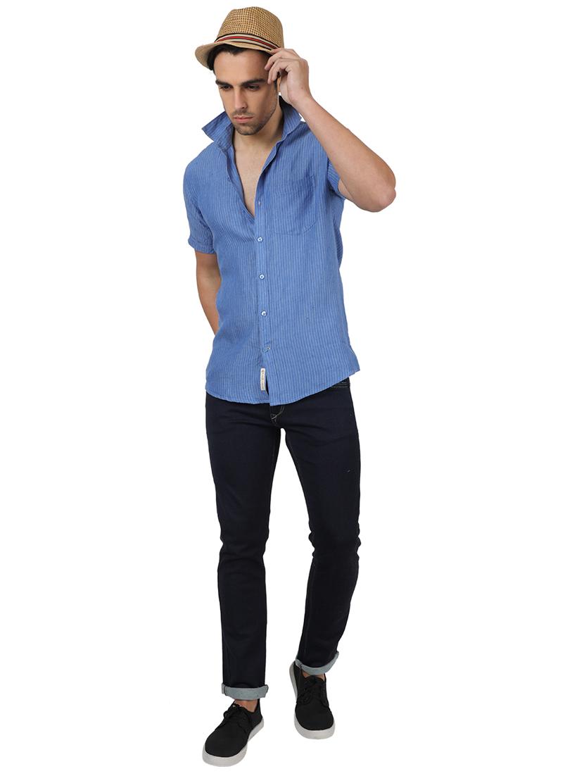 blue striped linen casual shirt - 17617516 - Zoom Image - 4